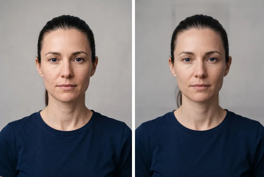 Original photo next to a realistic view of a subtle chin change