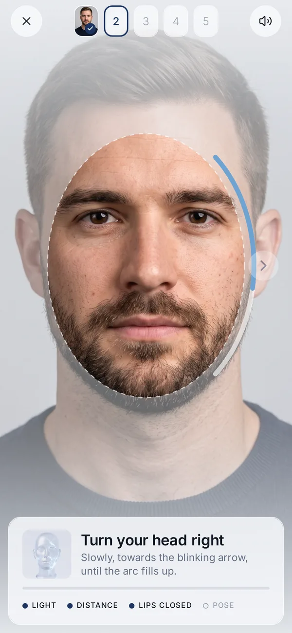 Veylo app screen: Scan your face