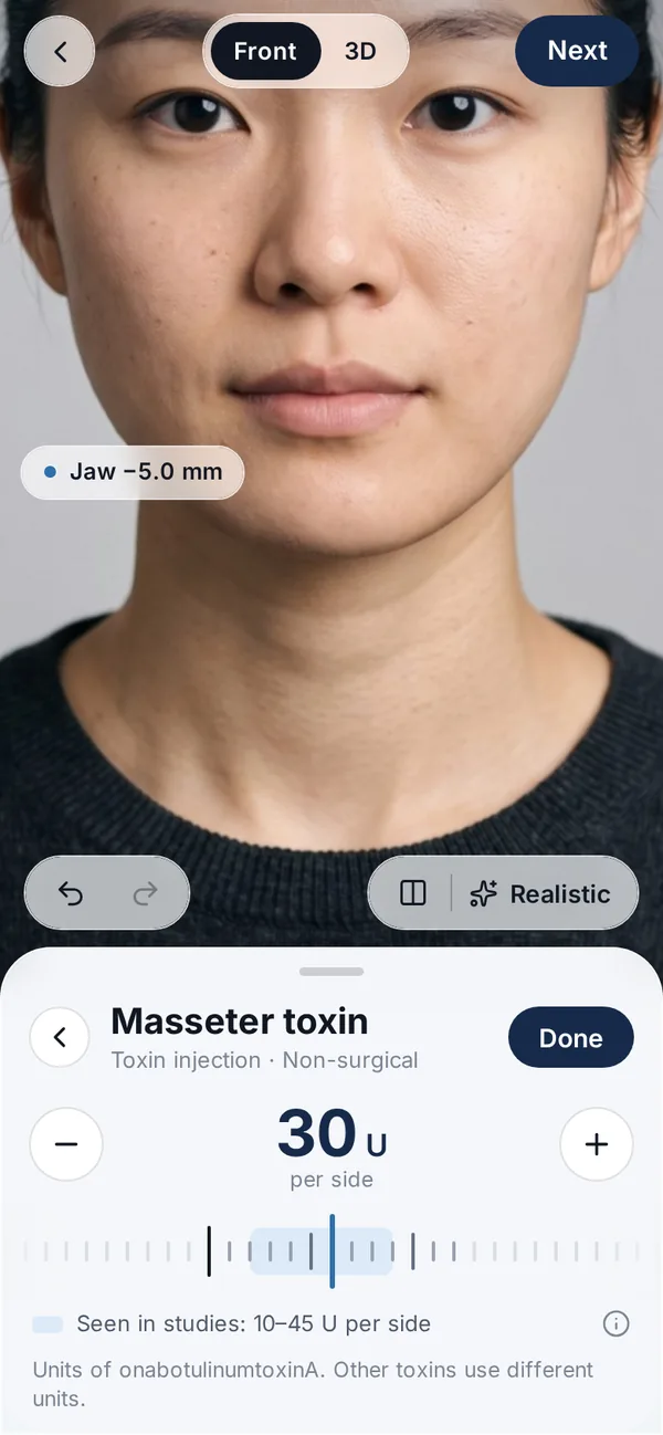 Veylo app screen: Deform in real units