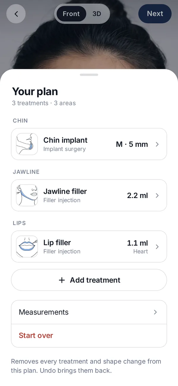 Veylo app screen: Set the treatment and the amount