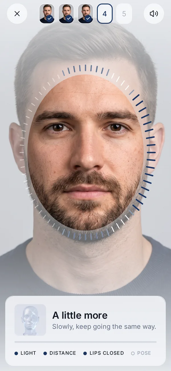 Veylo app screen: Scan your face